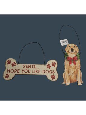 Santa-Themed Dog Bone & Golden Retriever Christmas Hanging Ornaments